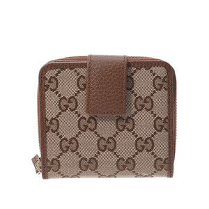 Gucci GG Compact Wallet Beige Brown Canvas Leather Bifold